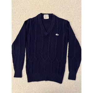 Haymaker Lacoste Sweater Women's 38 XS Blue V-Neck Cable Knit Preppy Vintage